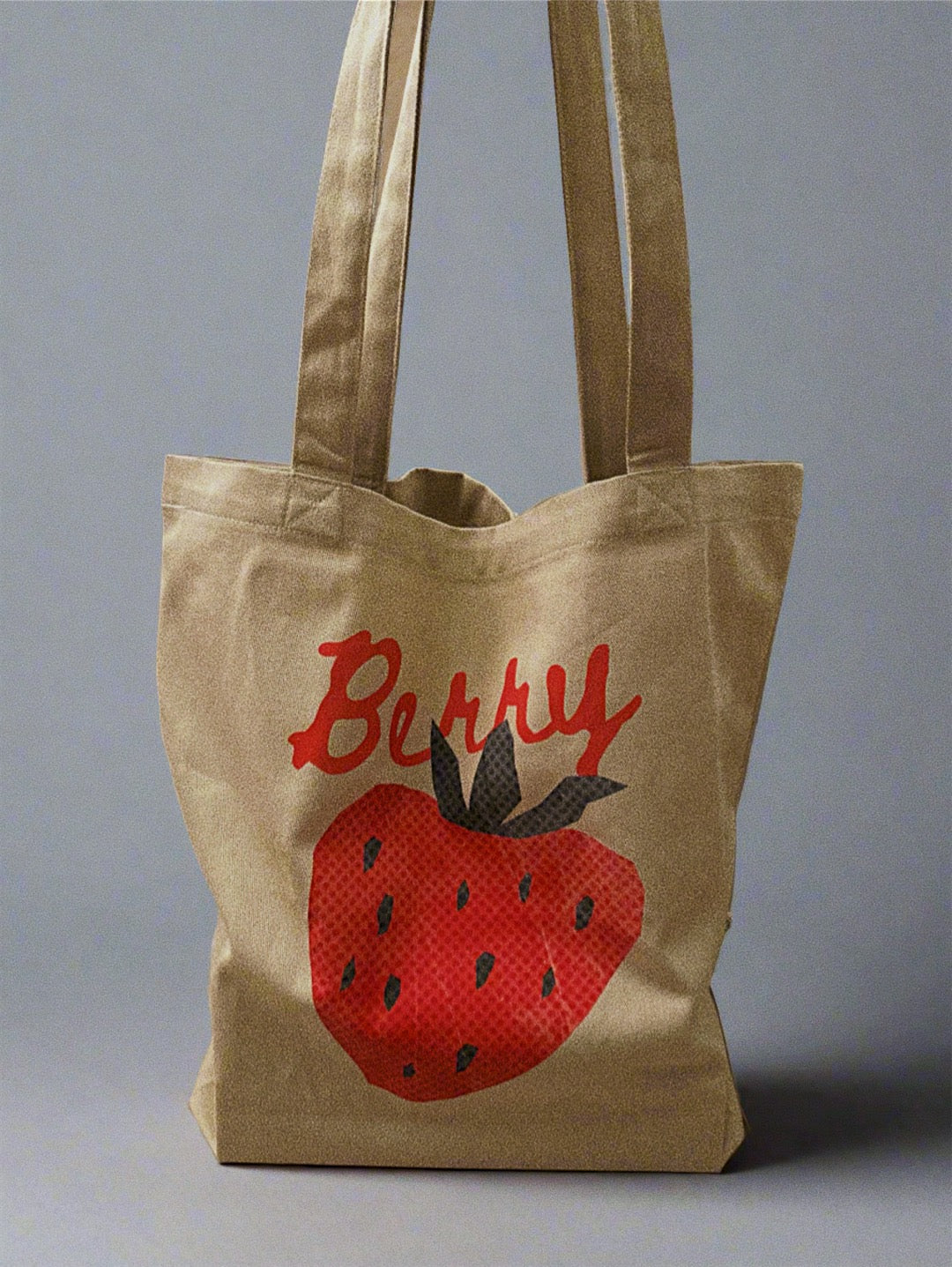 strawberry print organic cotton tote bag 