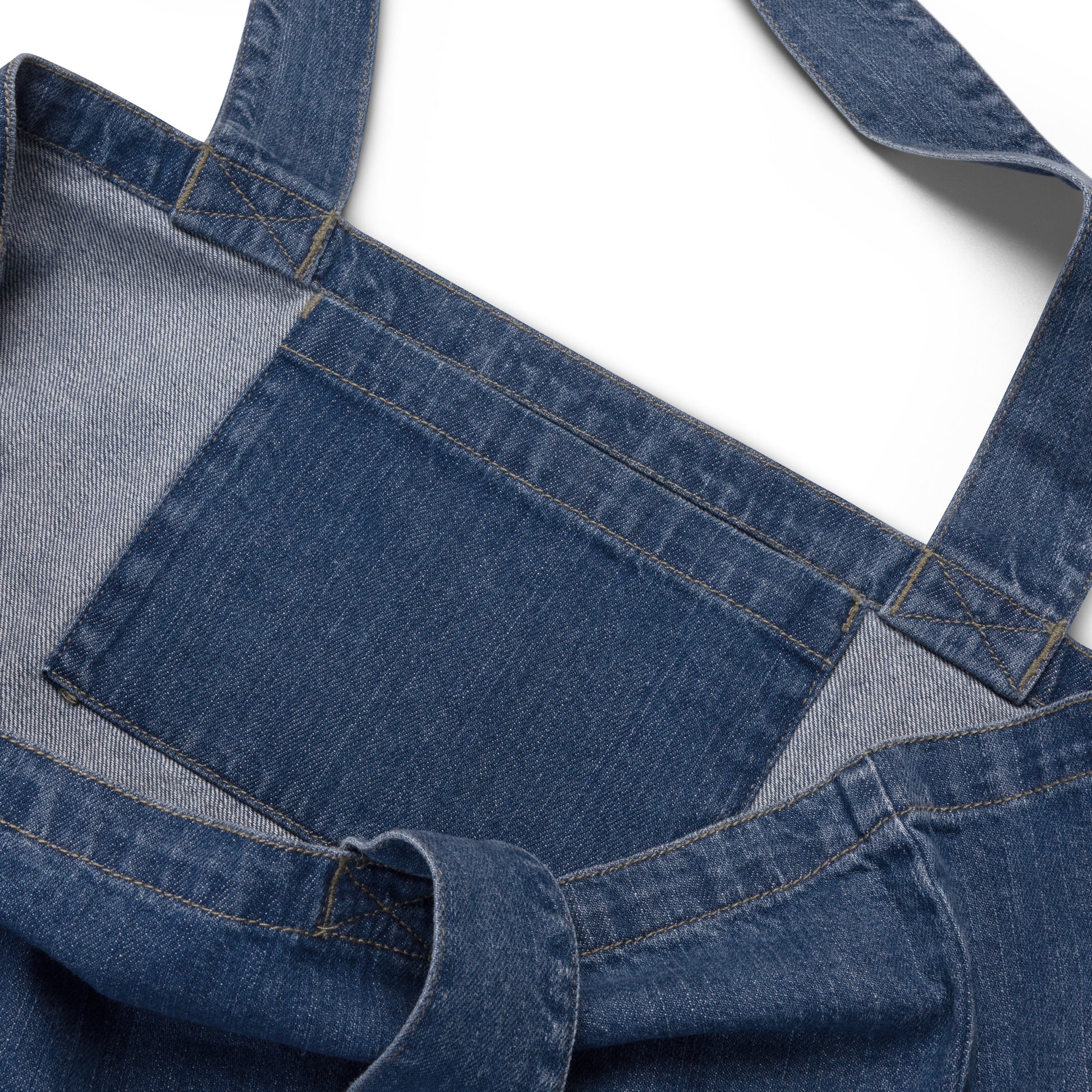 large organic denim tote bag with text 