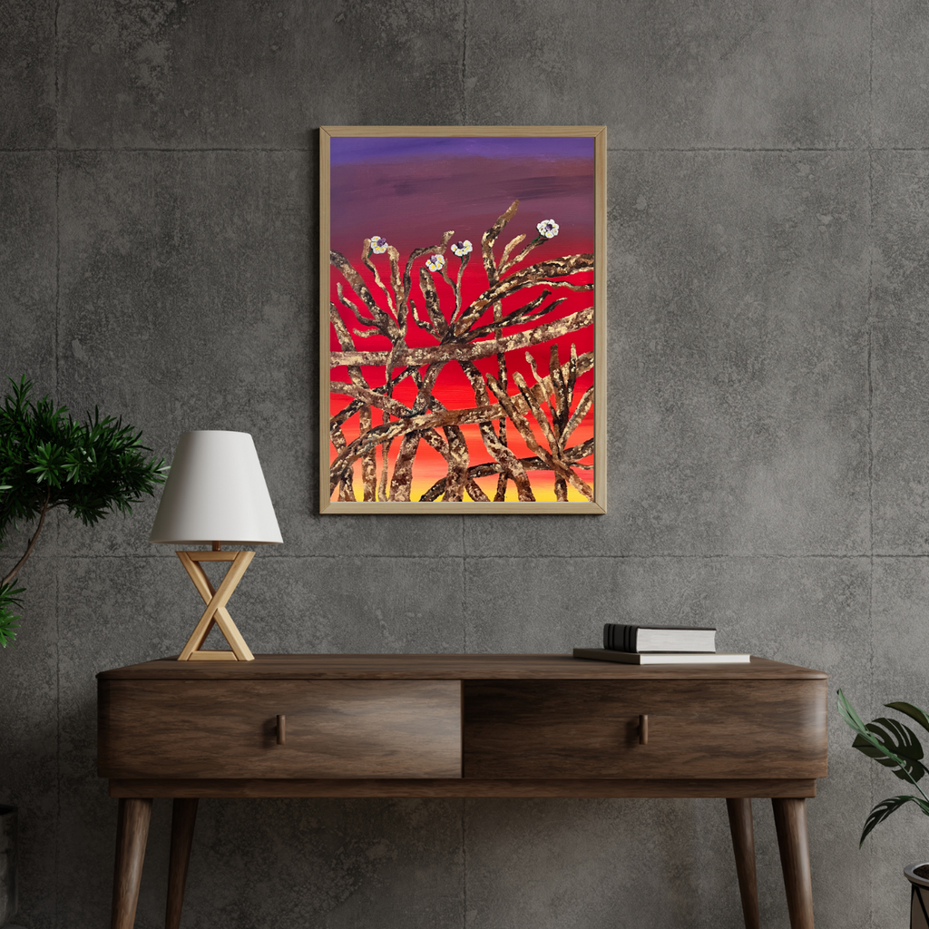 mockup of original floral painting with sunset colors 11x14