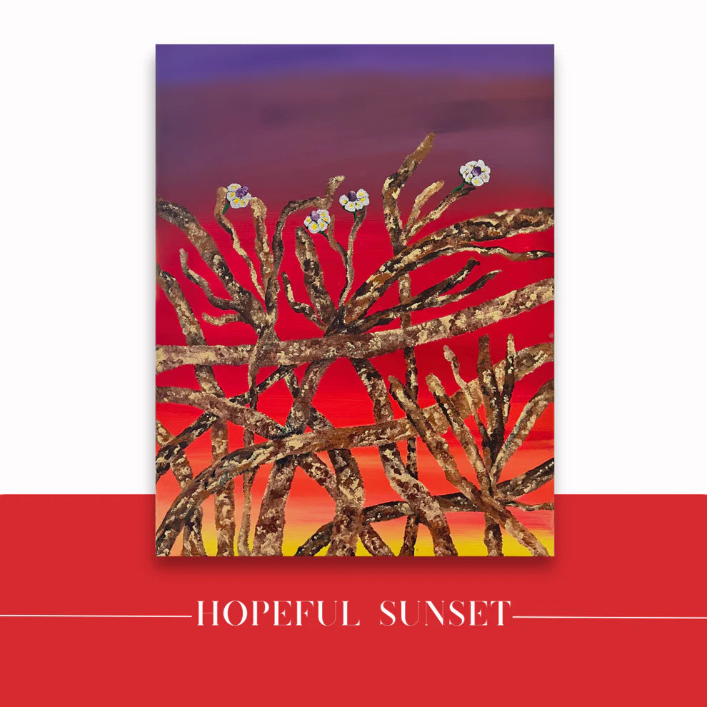 Original abstract floral acrylic painting in sunset tones on 11×14 canvas, modern wall art
