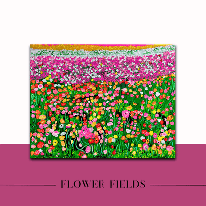 colorful pink flower field painting 