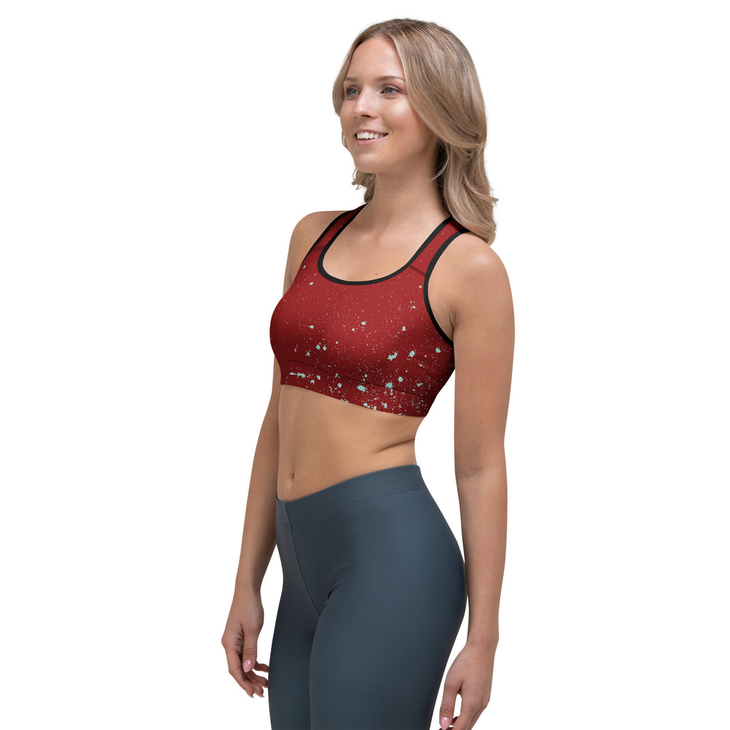 abstract red paint splatter sports bra