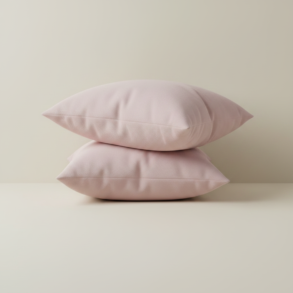 set of two pink archway brushed twill cotton pillows on a light-colored surface with a neutral background