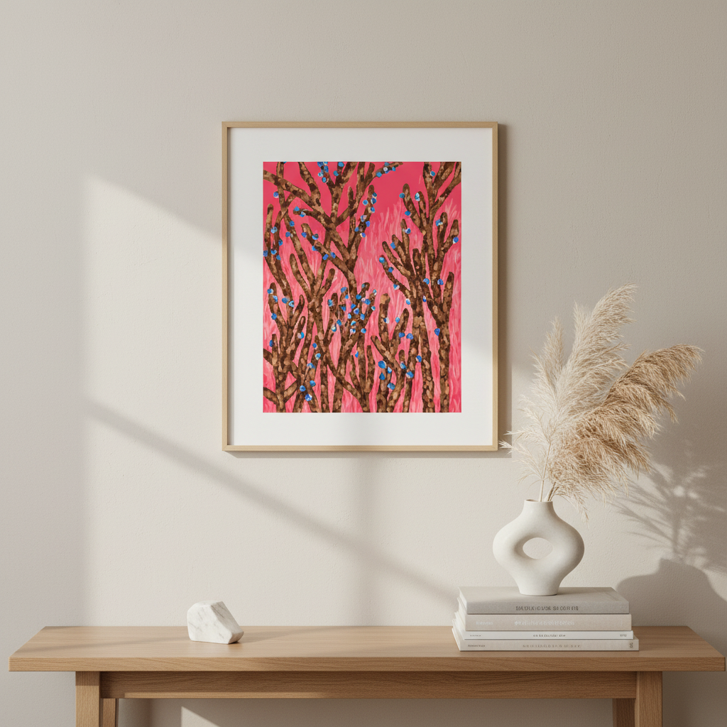 framed pink modern botanical wall art 