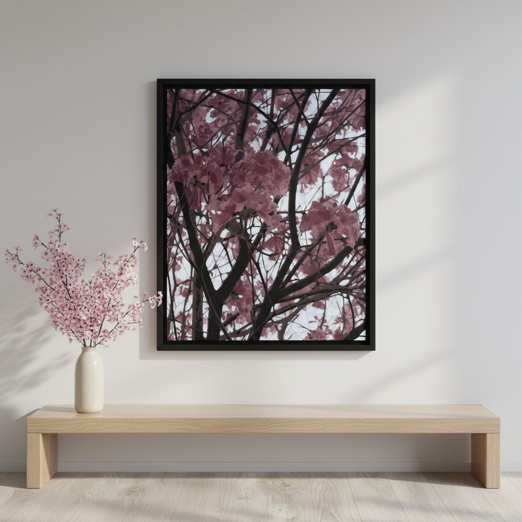 modern pink floral canvas decor in neutral interior