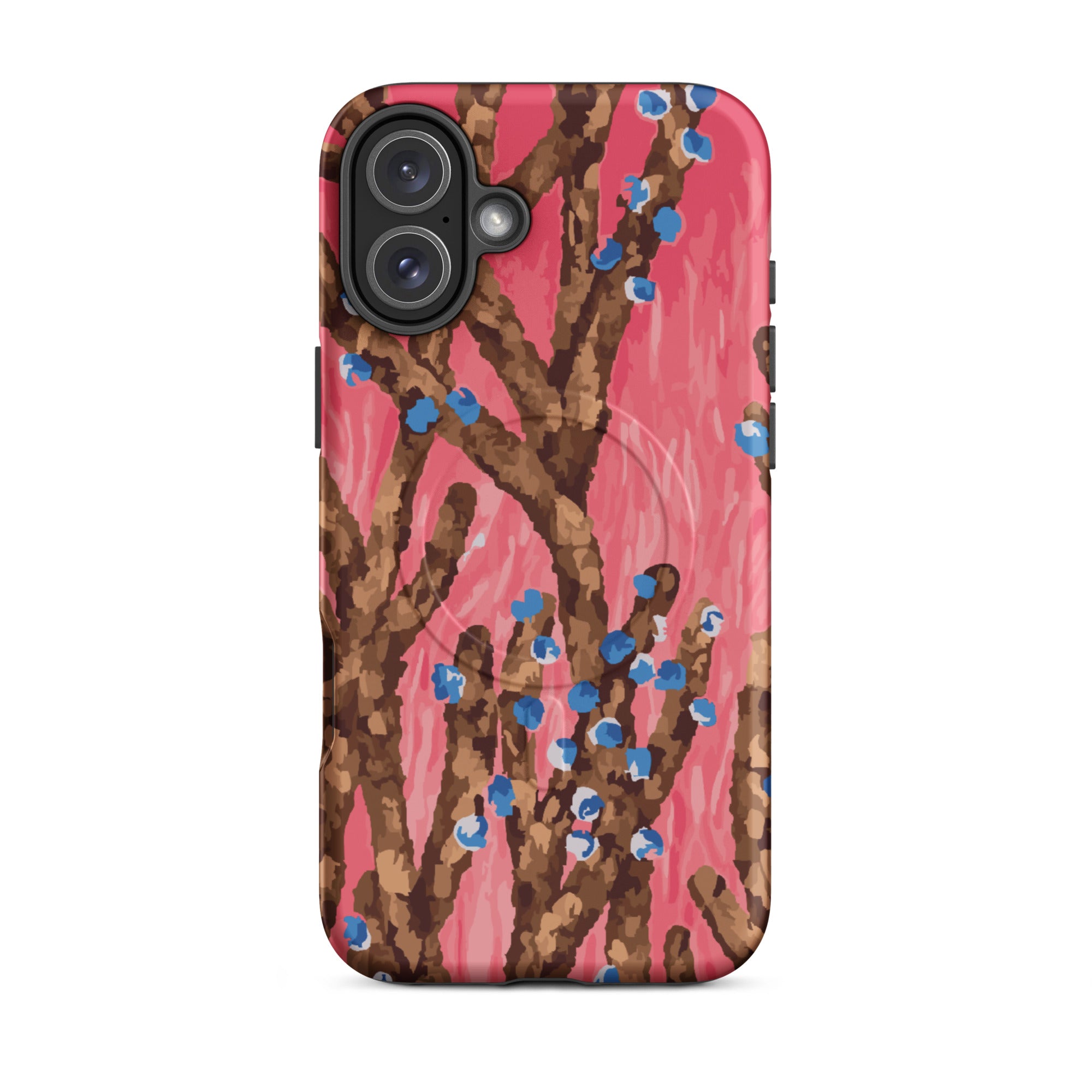 floral pink abstract phone case with MagSafe compatibility