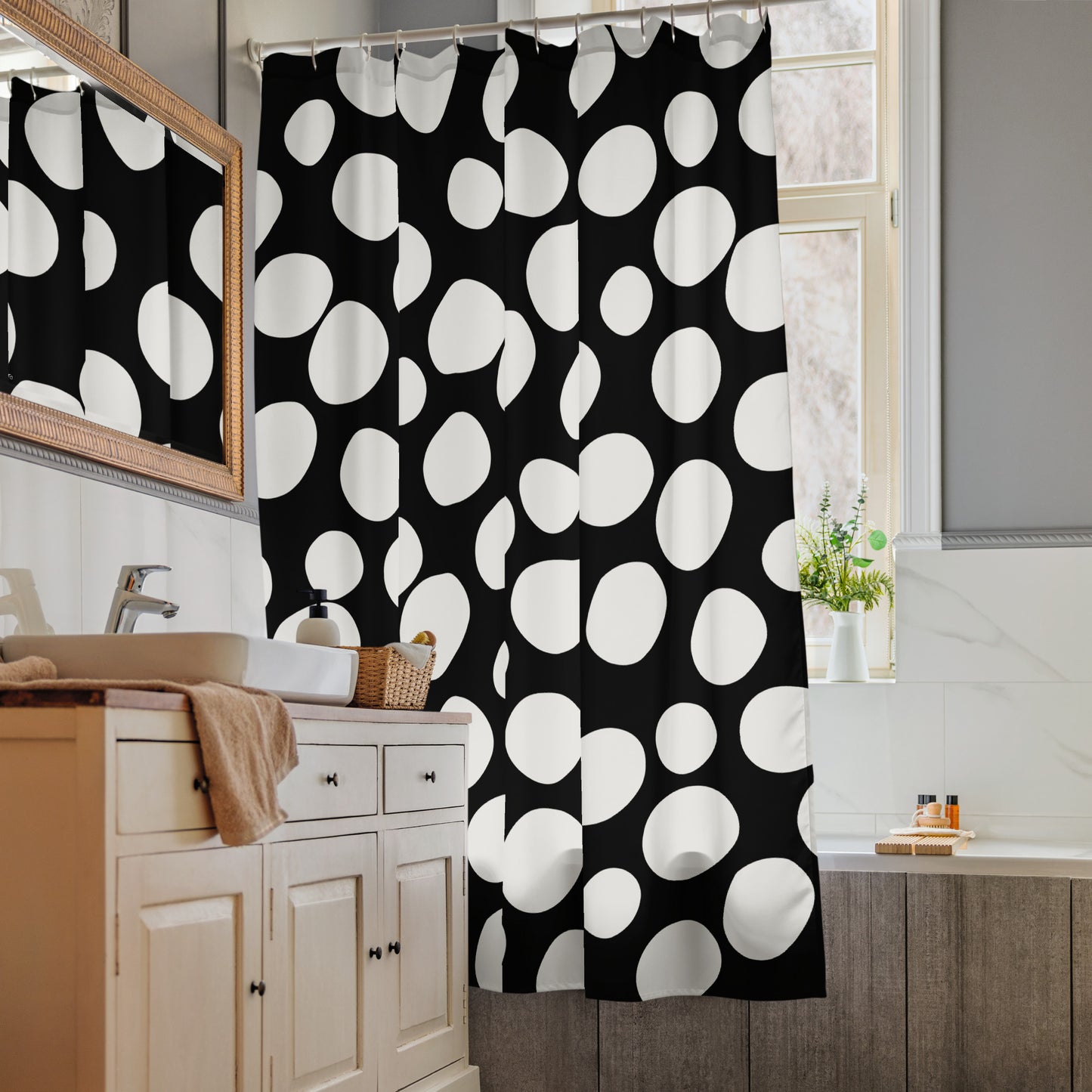 Polka Dotted Black Shower Curtain - Mirfia