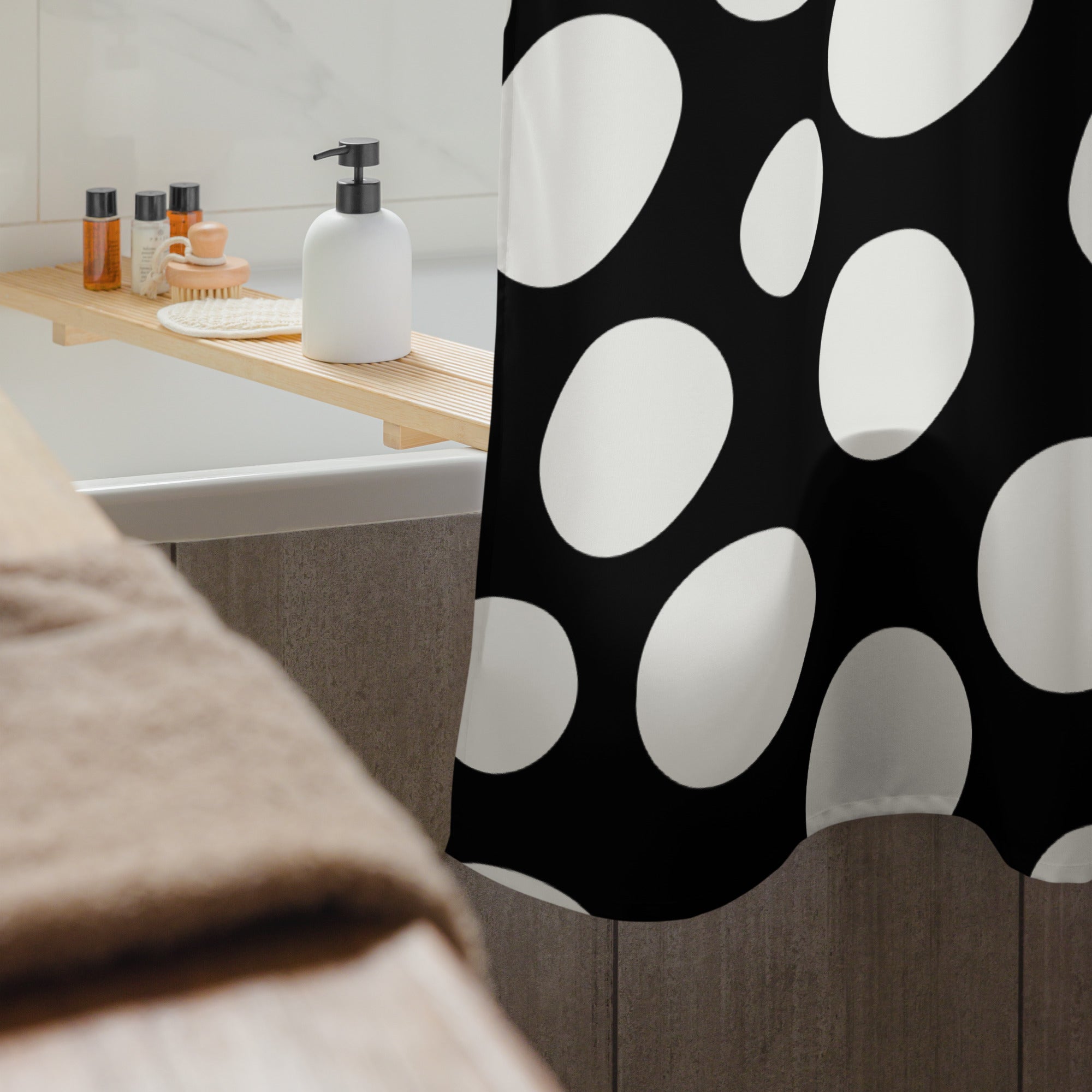 Polka Dotted Black Shower Curtain - Mirfia
