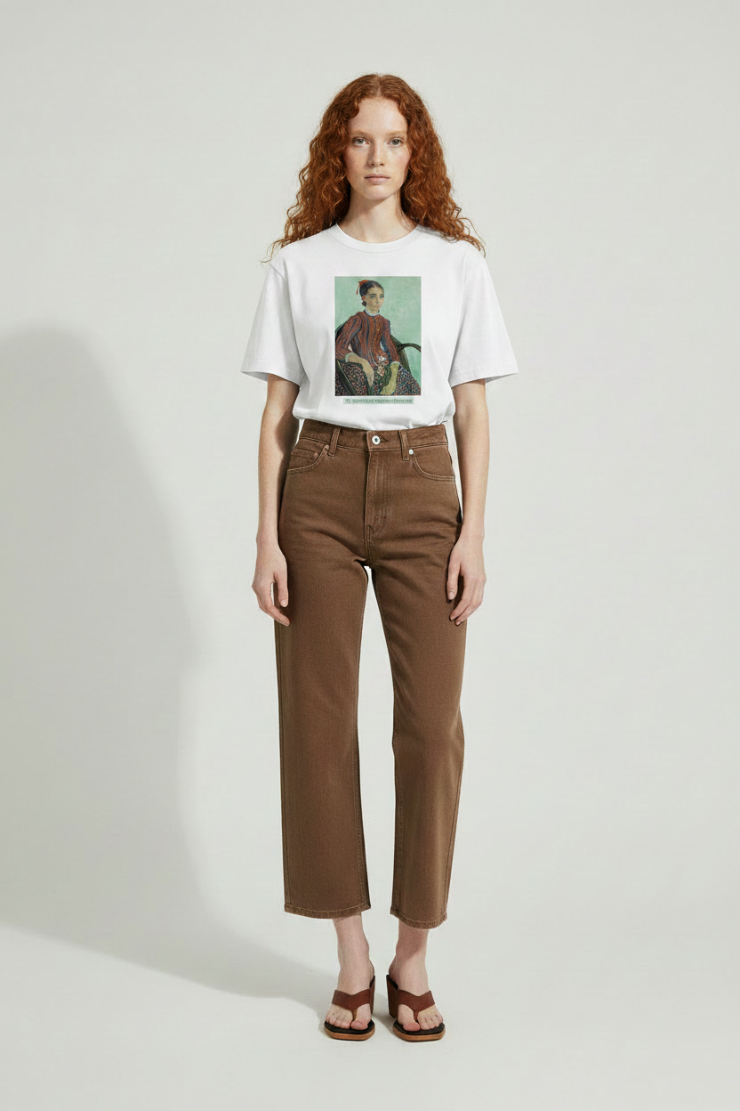 portrait with flowers vintage print cotton t-shirt