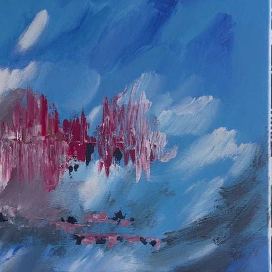 An abstract portrayal of dawn's awakening with sweeping brushstrokes in a fine art painting.