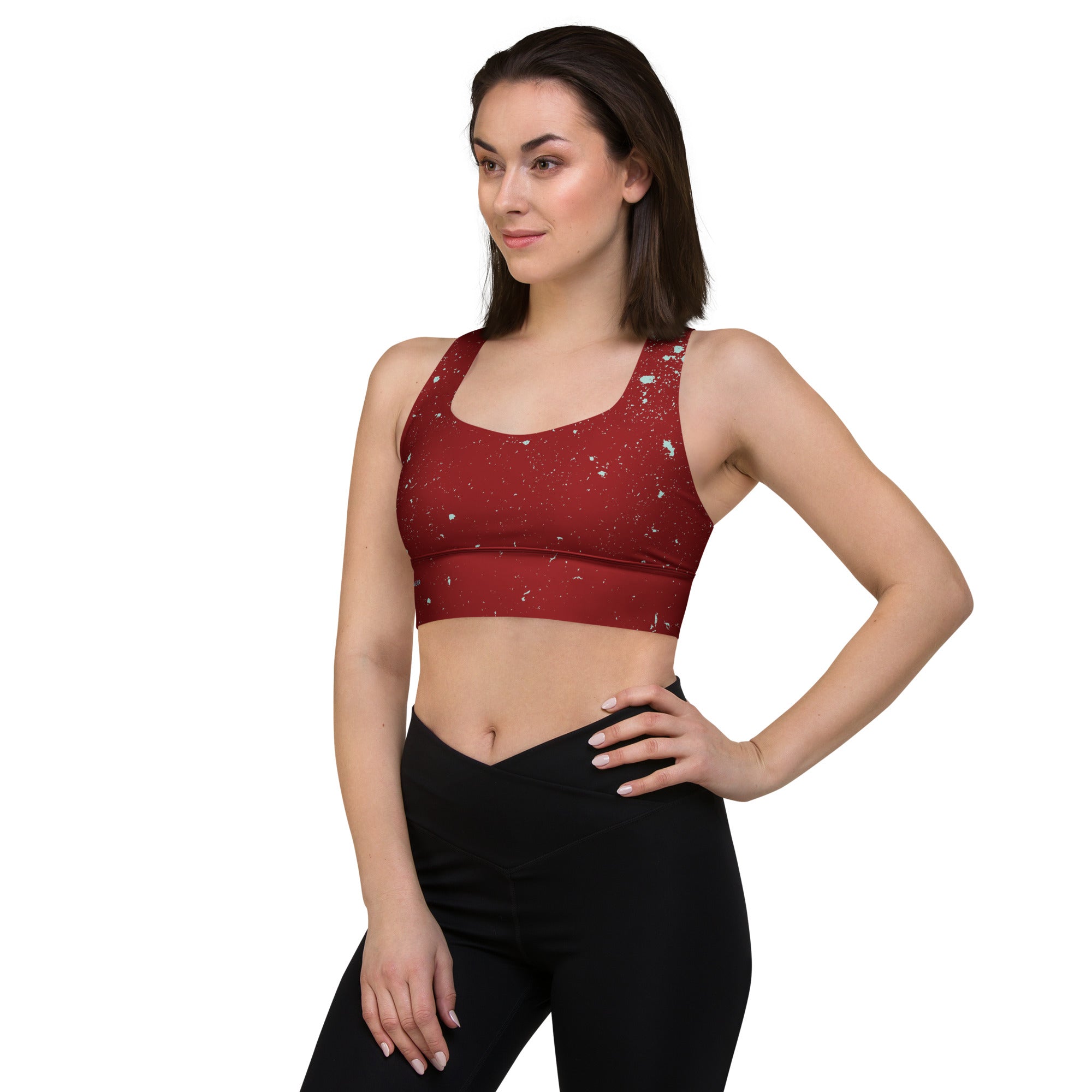 abstract mauve speckled sports bra 