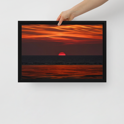 red ocean sunset canvas print wall art black frame