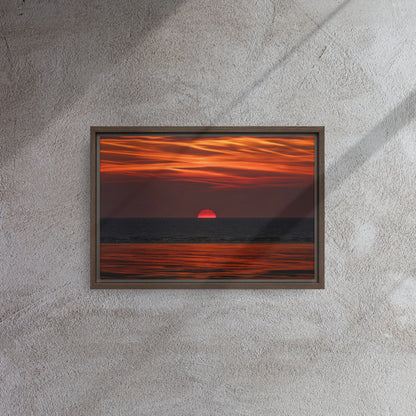 red ocean sunset canvas print wall art brown frame