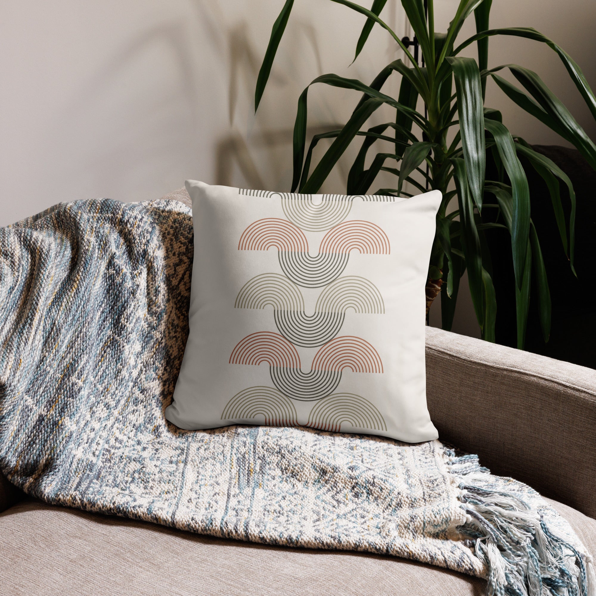 Retro Geometric Print Throw Pillow - Mirfia