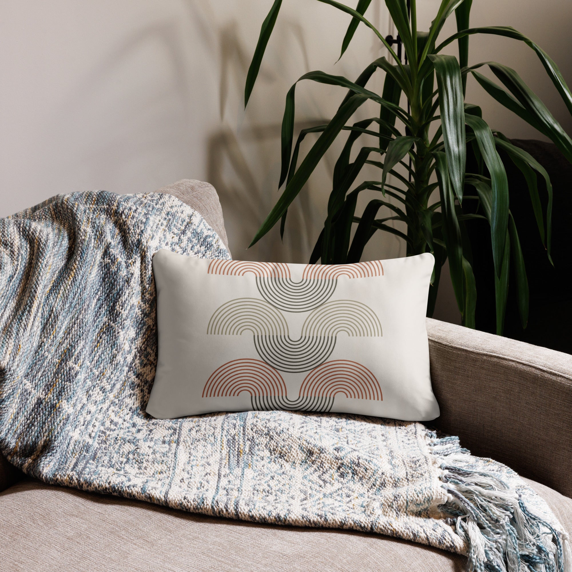 Retro Geometric Print Throw Pillow - Mirfia