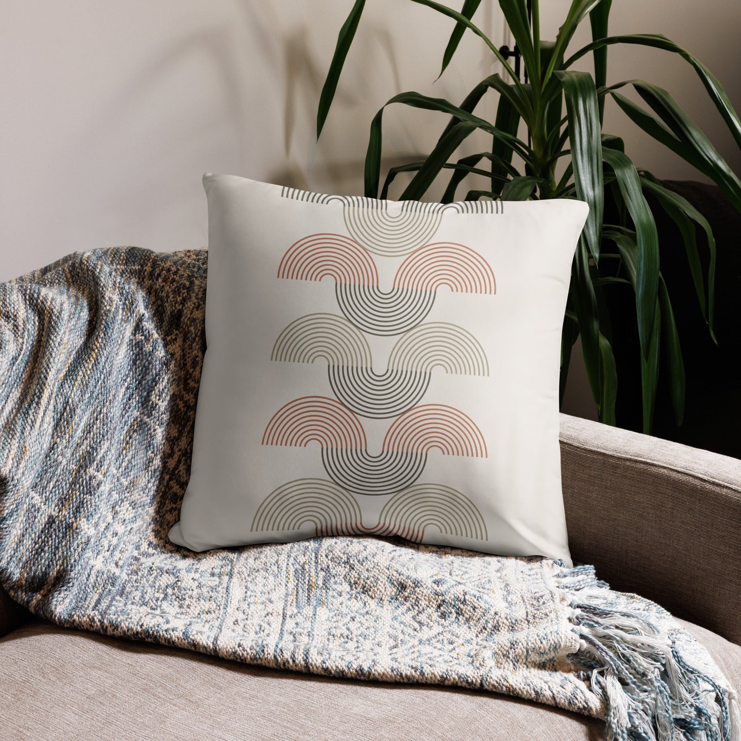 Retro Geometric Print Throw Pillow - Mirfia