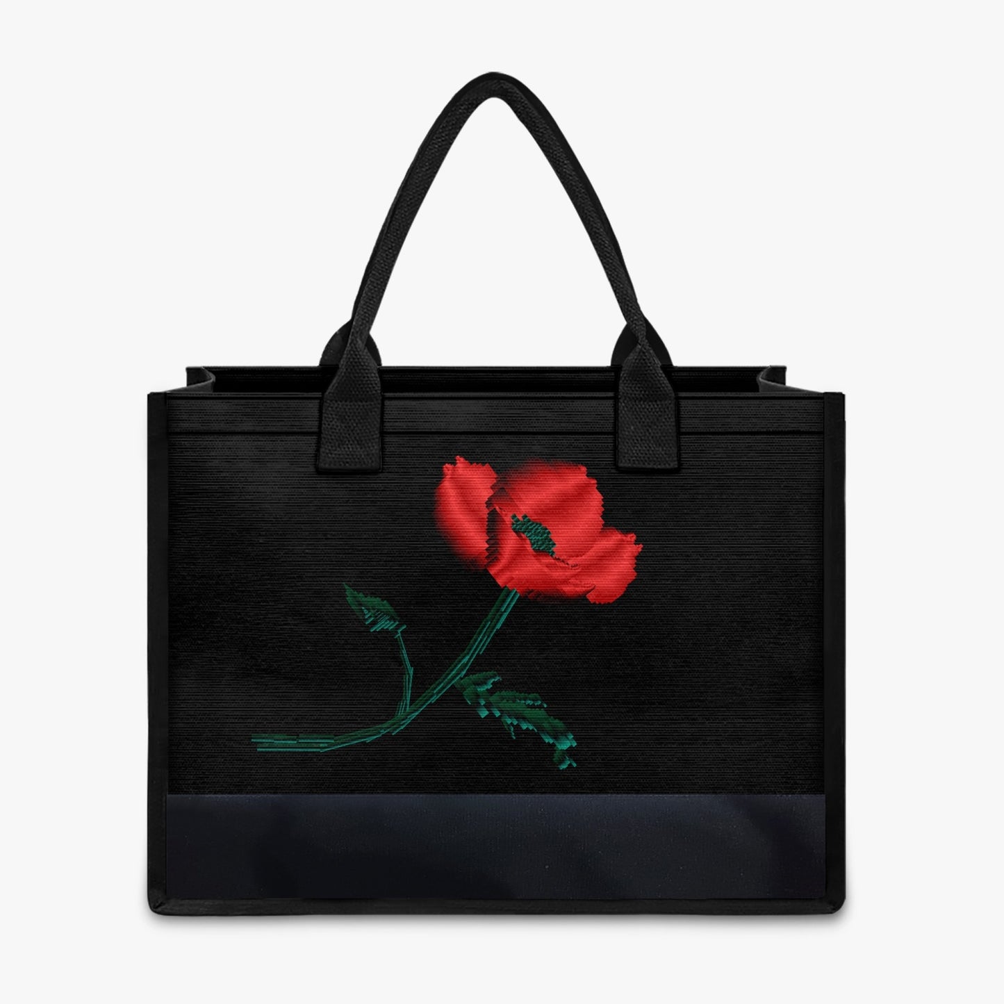 black floral red reusable shopping tote bag