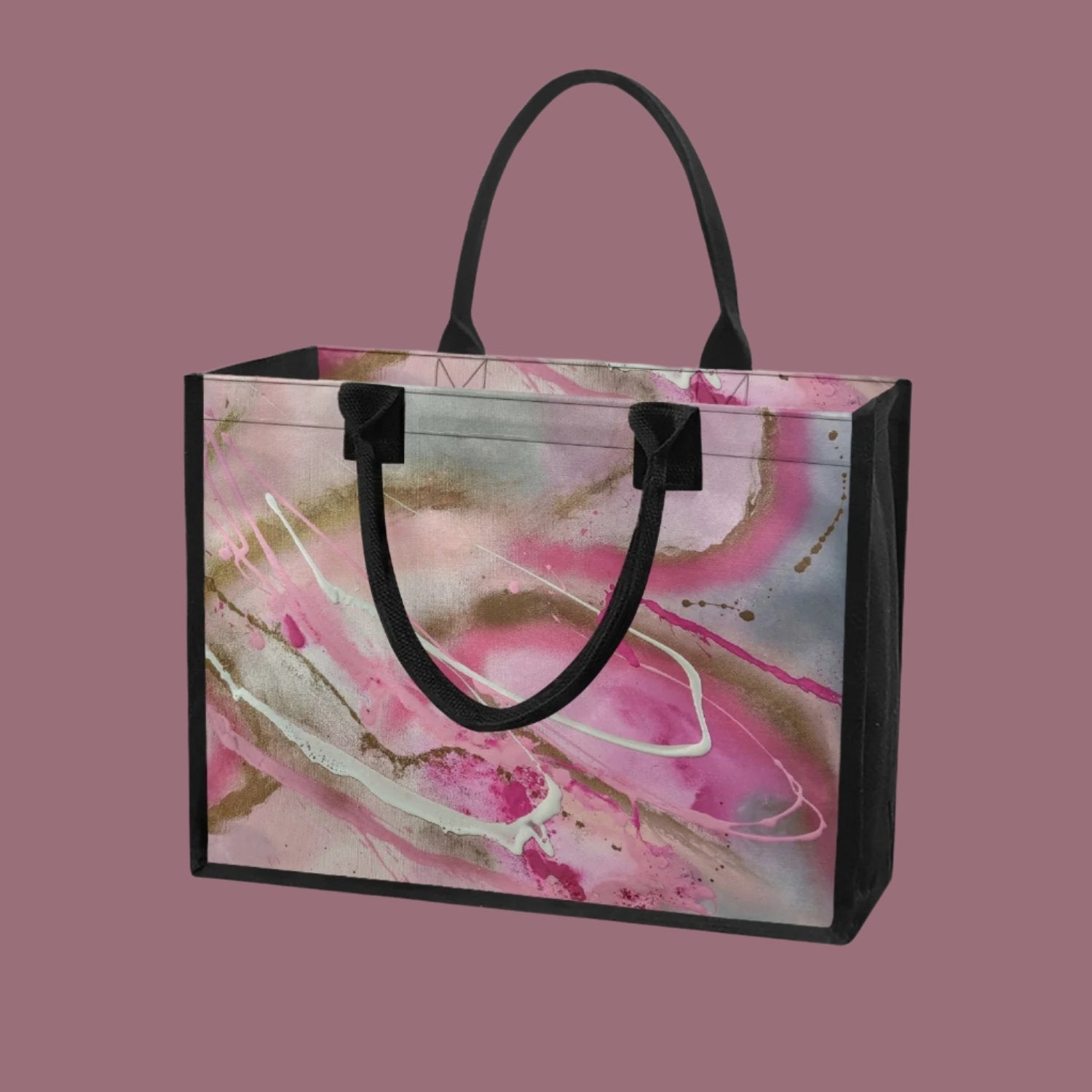 pink abstract reusable shopping tote bag