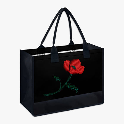 black floral red reusable shopping tote bag