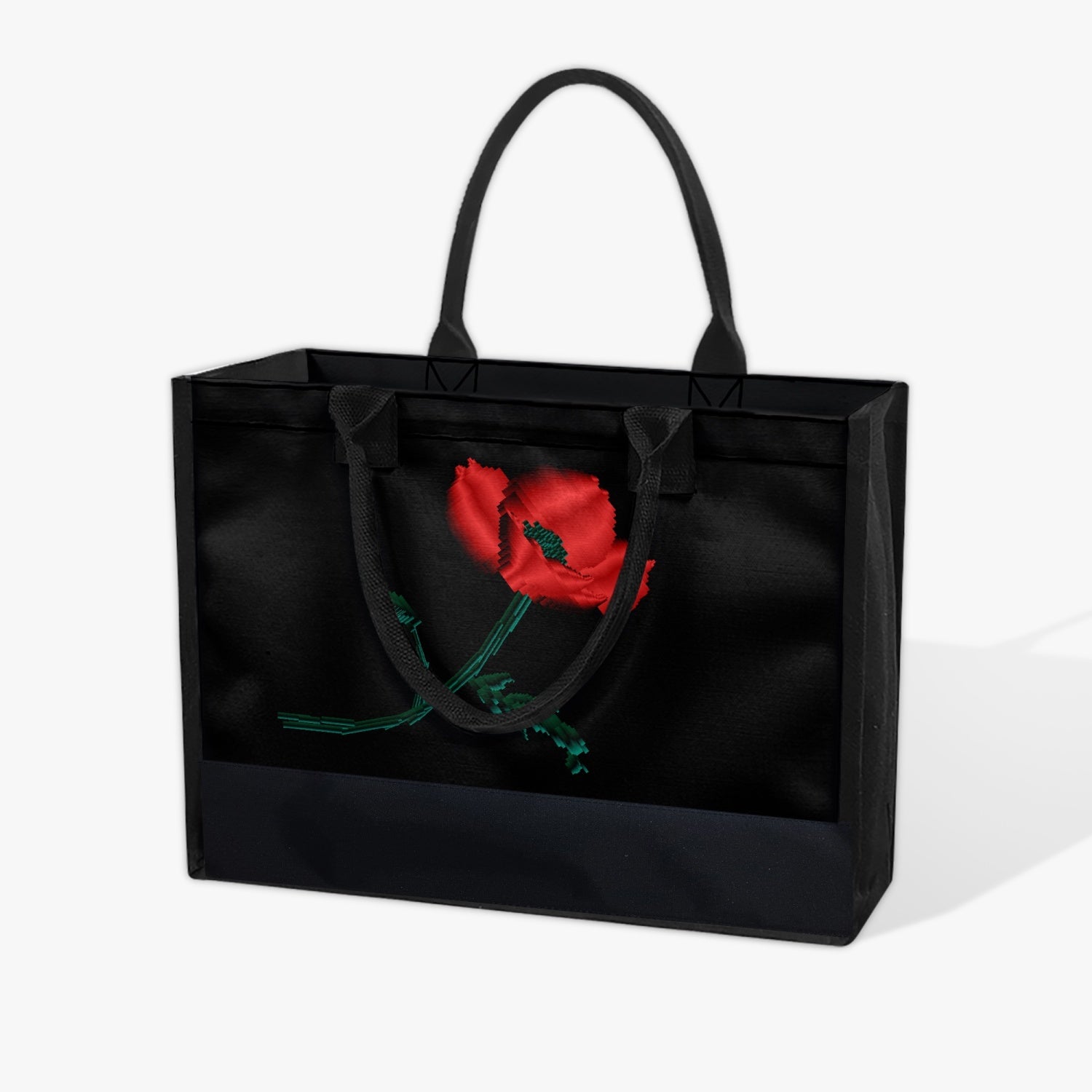 black floral red reusable shopping tote bag