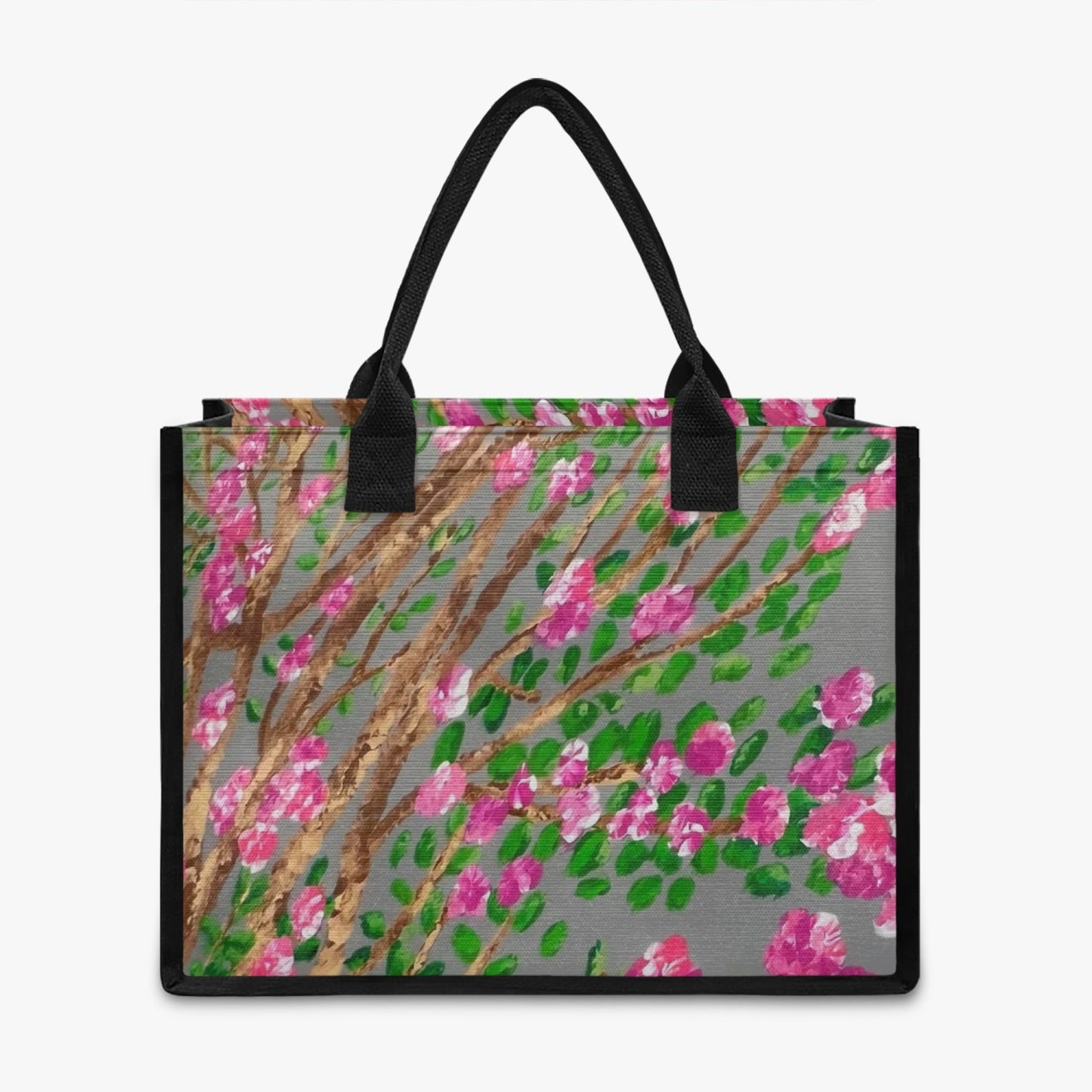 pink floral reuseable shopping tote bag 