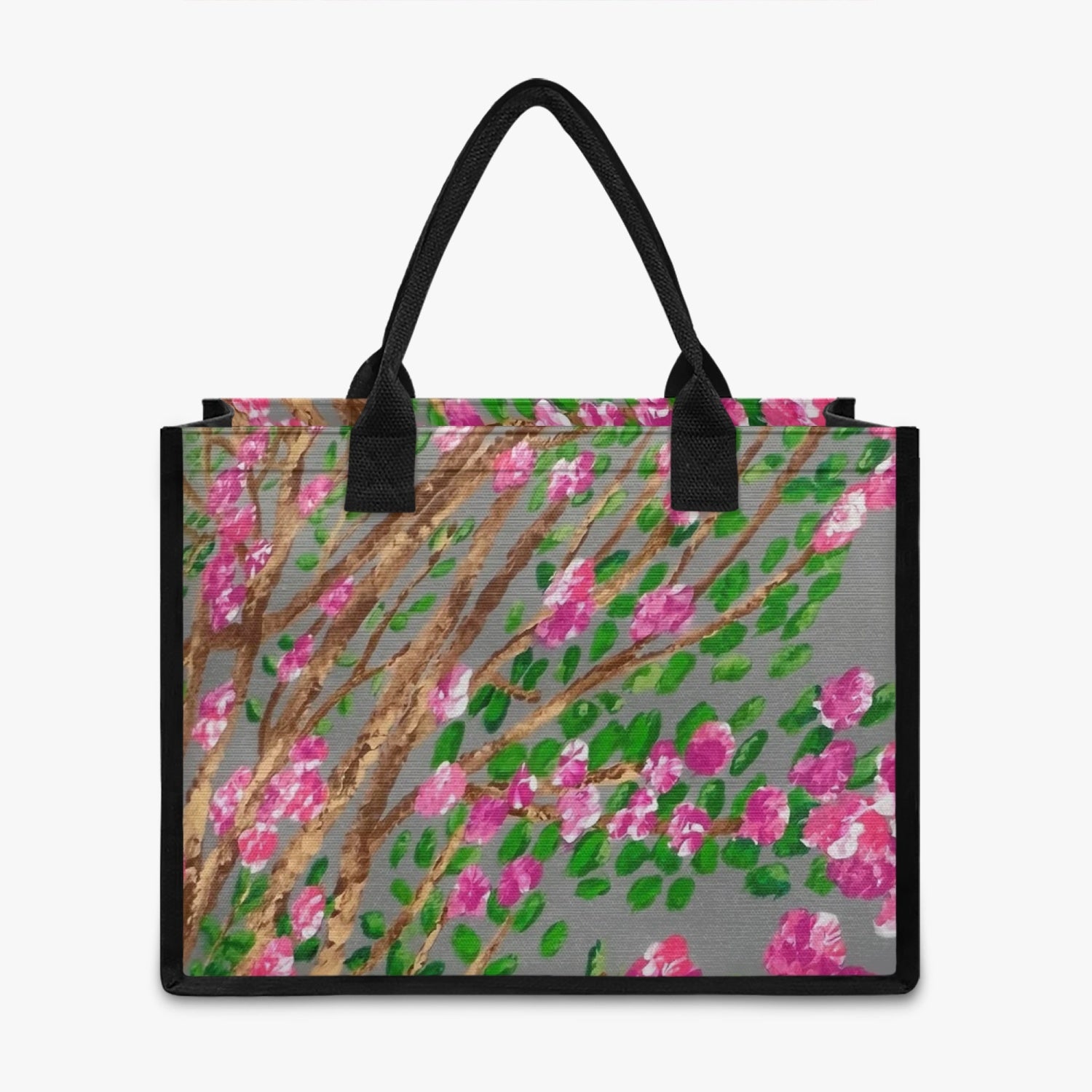 pink floral reuseable shopping tote bag 