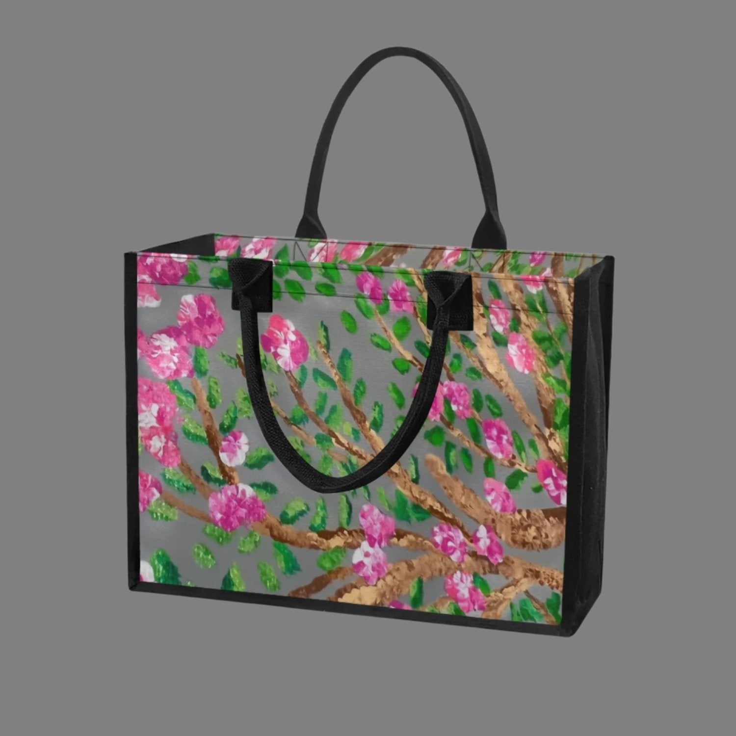 pink floral reuseable shopping tote bag 