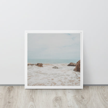 rock beach art framed canvas print white floater frame