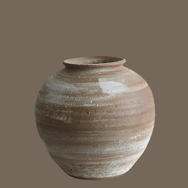 brown ceramic floor vase round