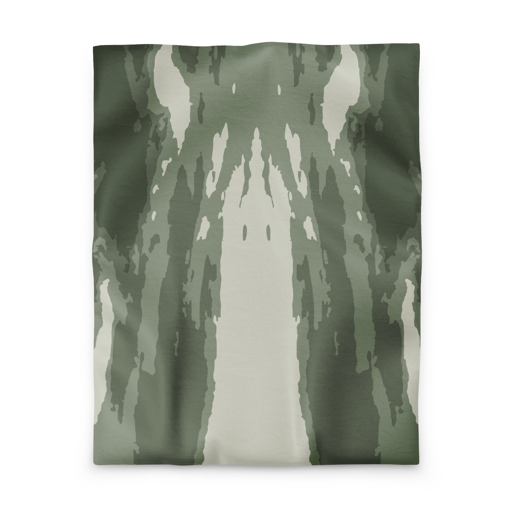 hidden zip closure on a sage green abstract duvet cover