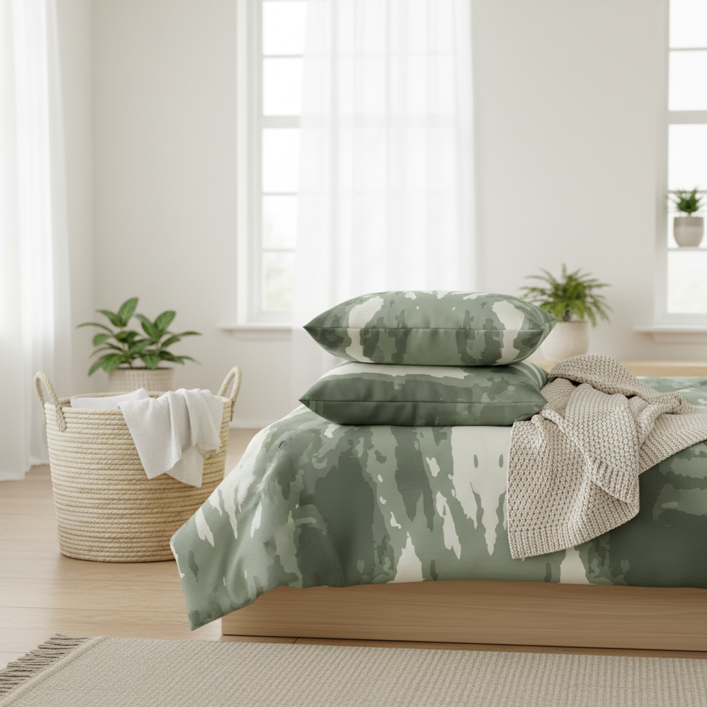 modern abstract botanical duvet cover for a calming bedroom