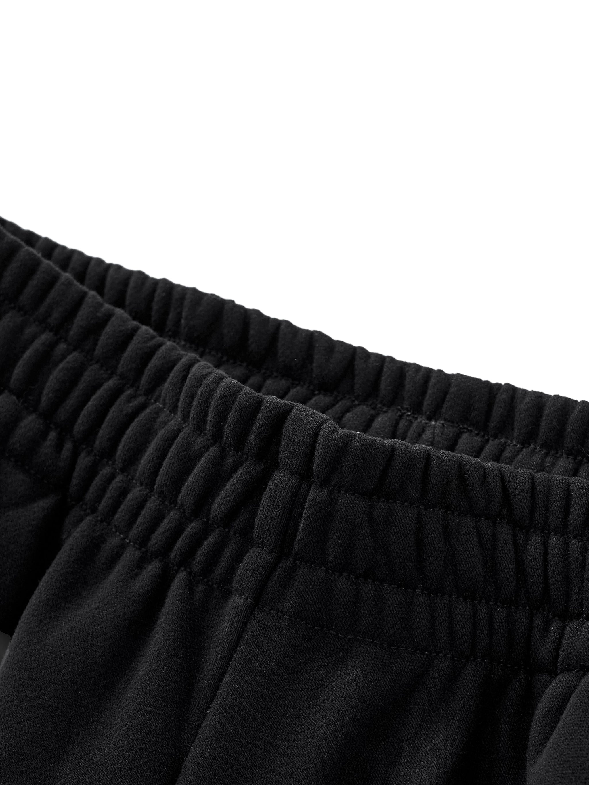 back view waistline detail of black side stripe straight leg cargo pants