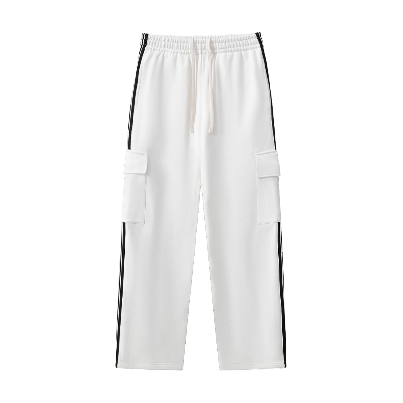 side stripe straight-leg cargo pants in white 