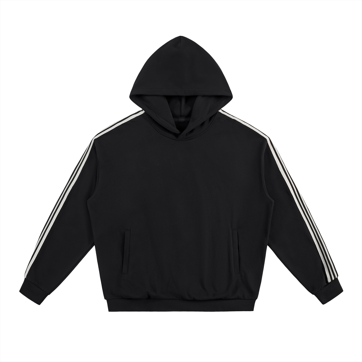 black relaxed fit side stripe drop shoulder hoodie front view 