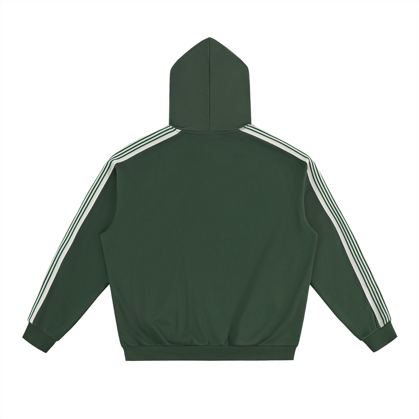 back view of casual striped drop shoulder hoodie in green
