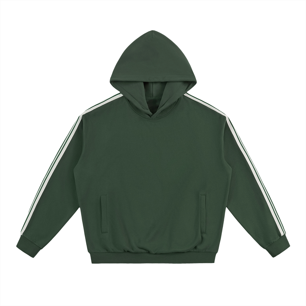green side stripe drop shoulder hoodie flat lay