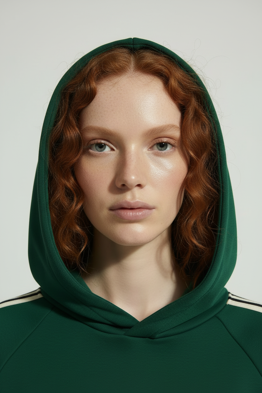 front drop shoulder hoodie view close up