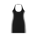 women's black sleeveless halter dress with white stripes front view