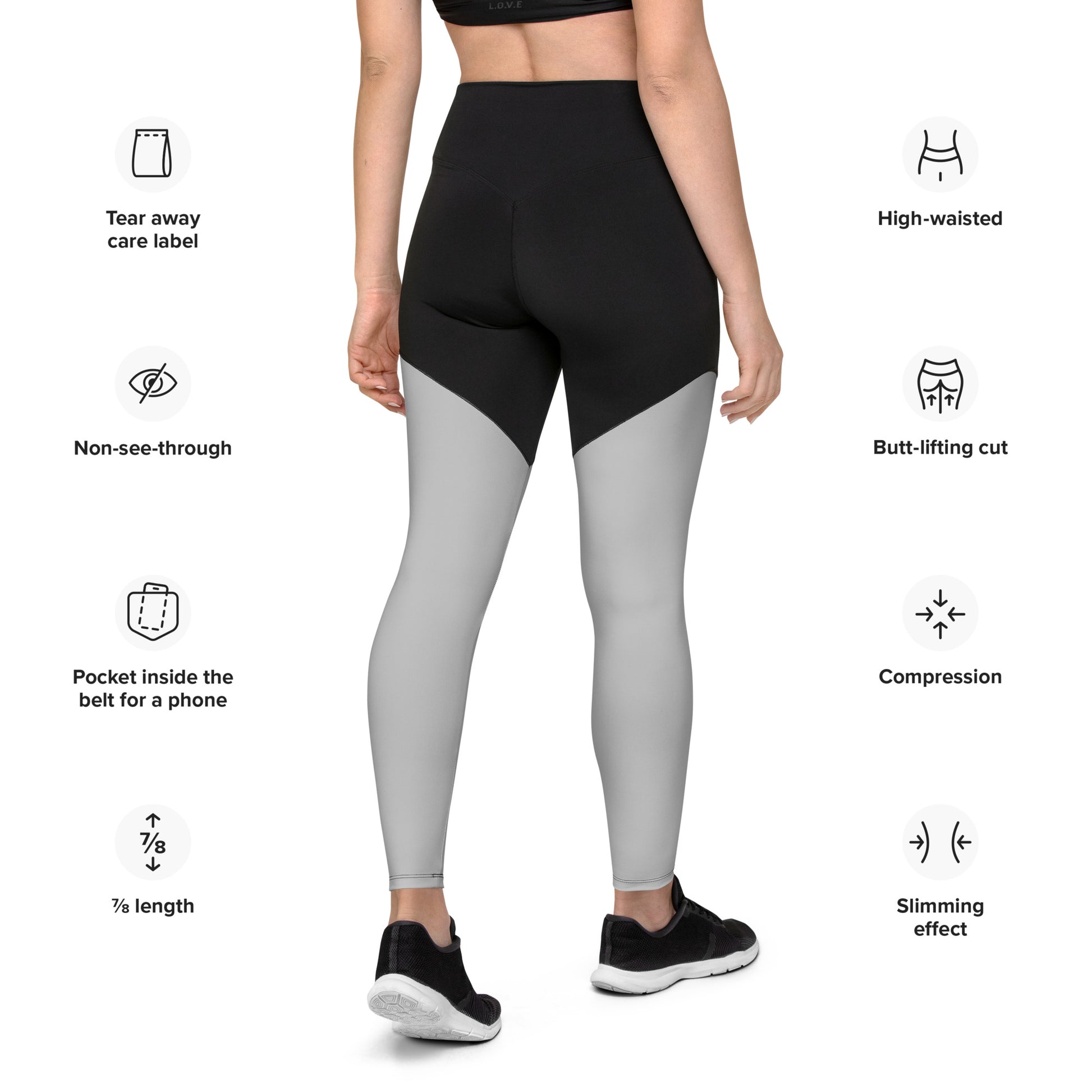 Women's high waist slimming compression leggings in silver, Humble Sportswear