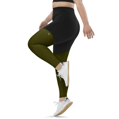 Women's green black compression leggings with pockets, Humble Sportswear