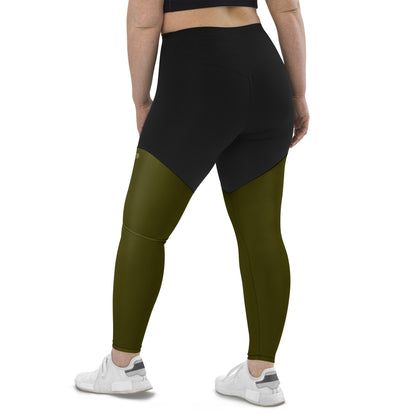 Women's green black compression leggings with pockets, Humble Sportswear