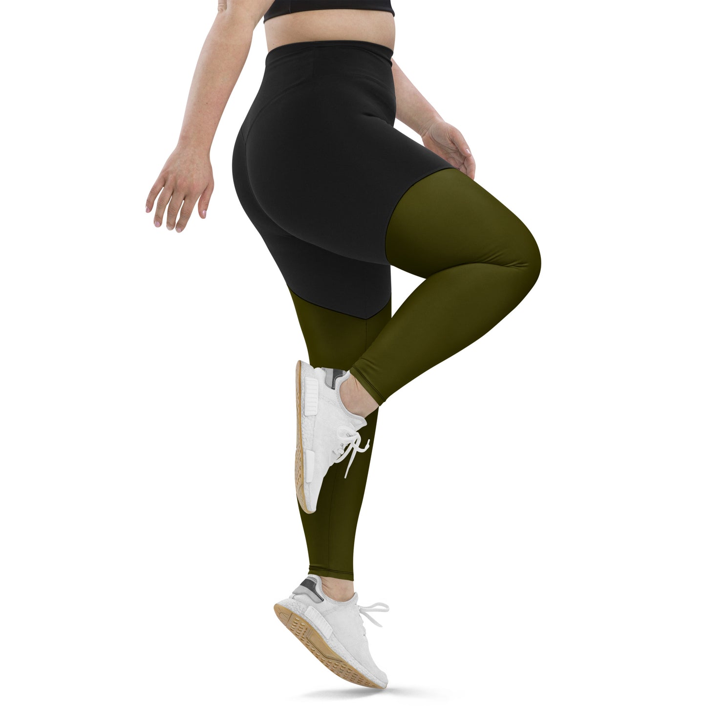 Women's green black compression leggings with pockets, Humble Sportswear