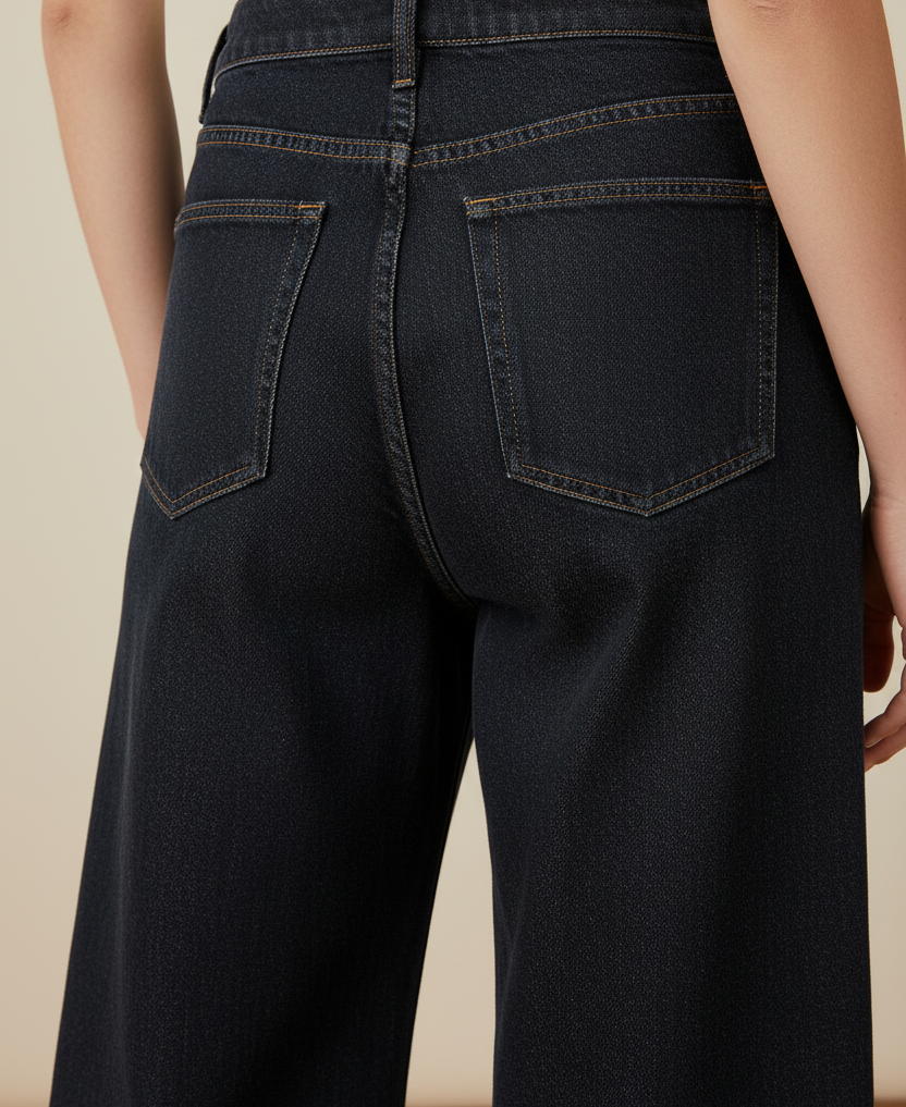 back view of classic straight fit denim jeans