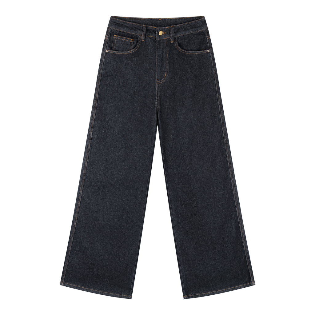 women's navy blue straight-leg denim jeans