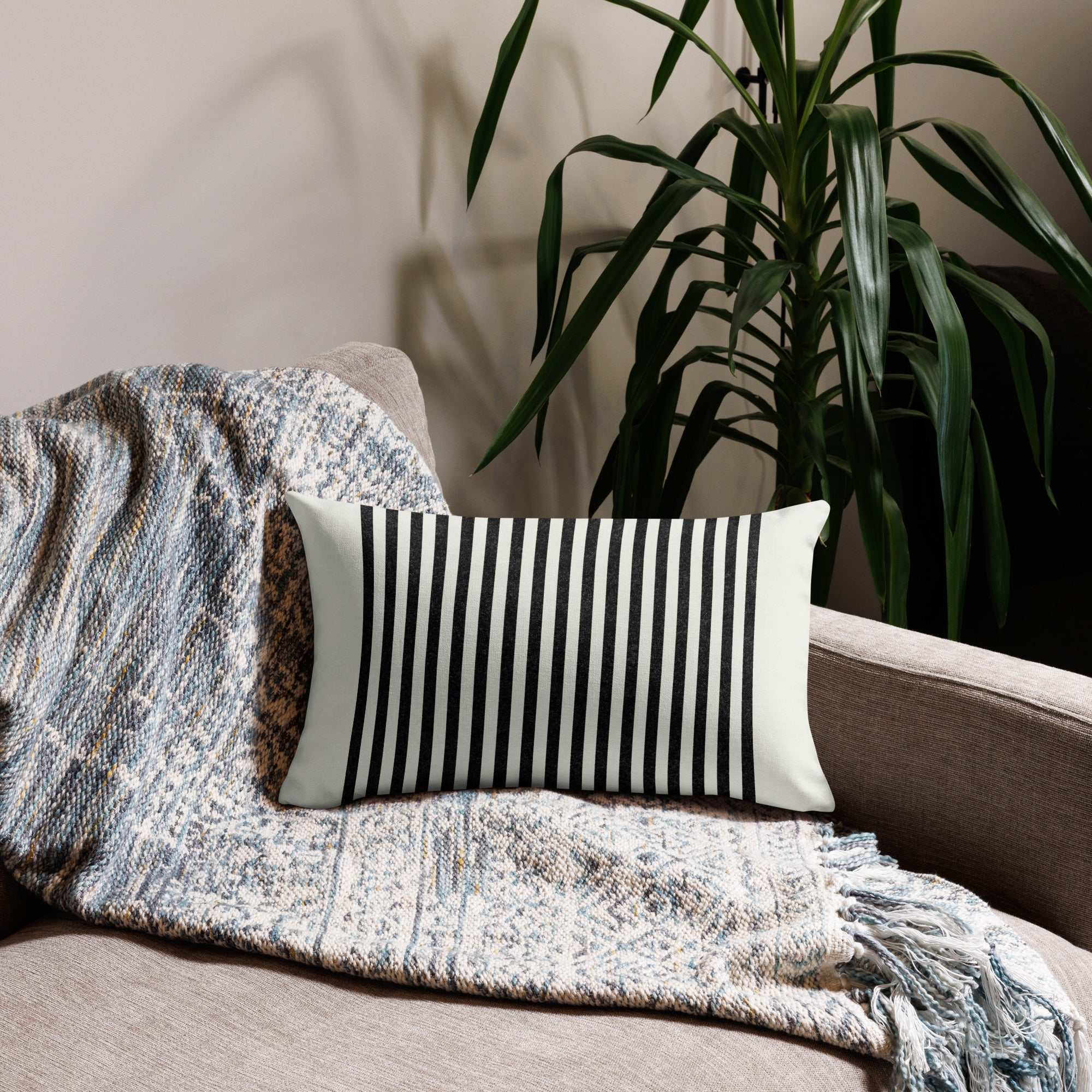 Striped Black Premium Throw Pillow - Mirfia
