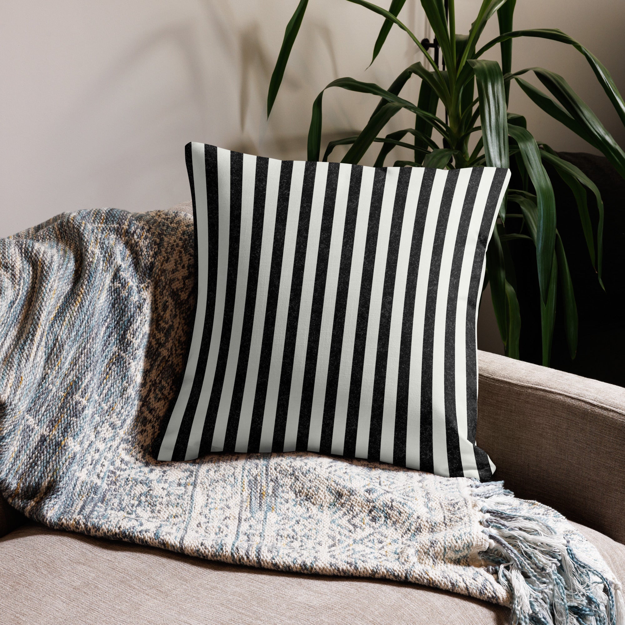 Striped Black Premium Throw Pillow - Mirfia
