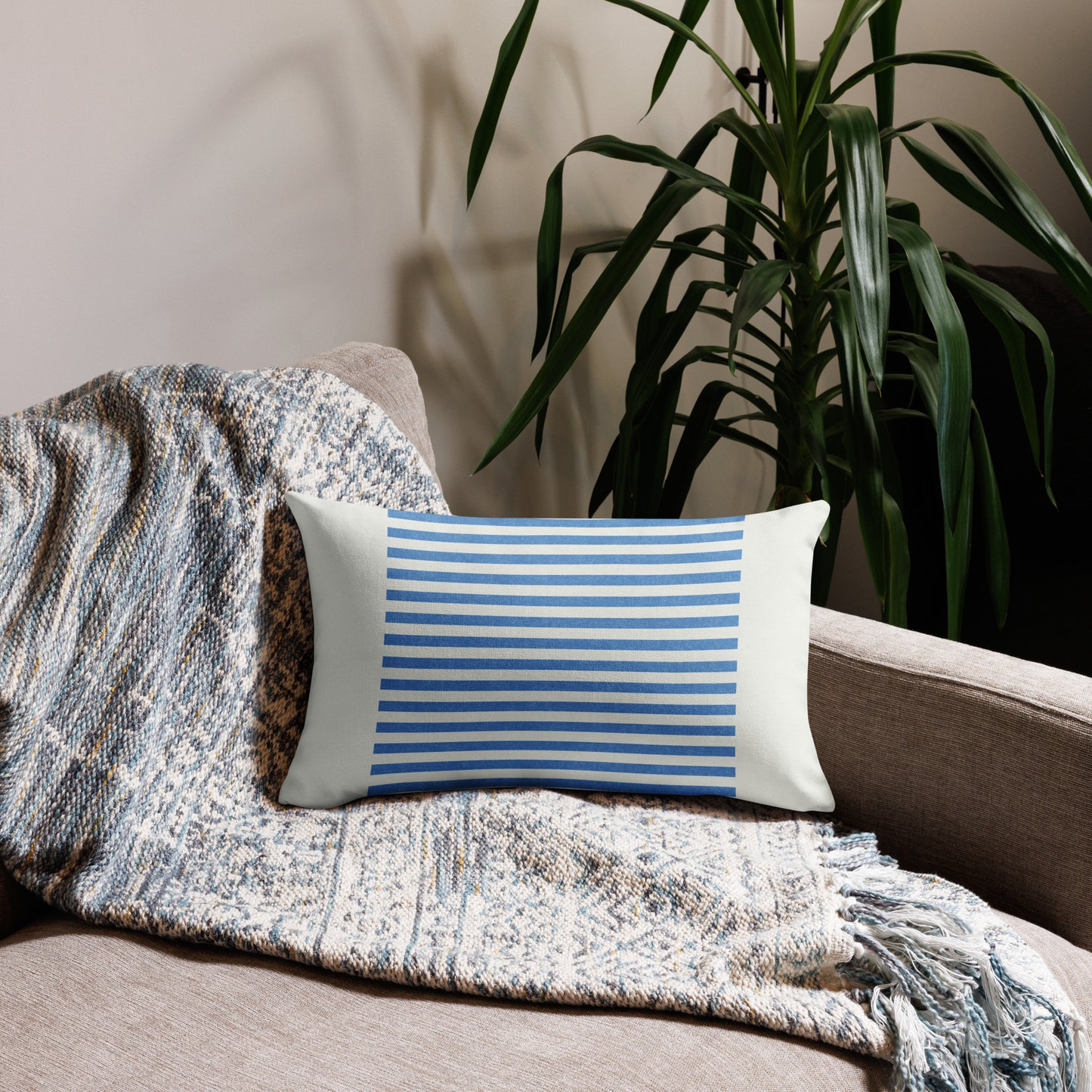 Striped Blue Premium Throw Pillow - Mirfia