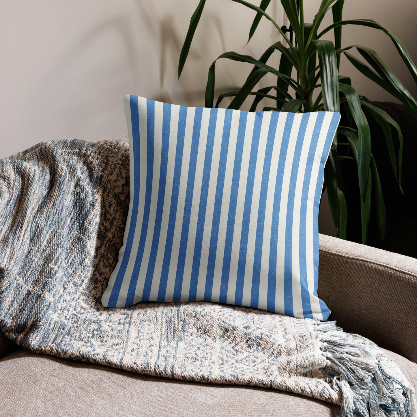 Striped Blue Premium Throw Pillow - Mirfia