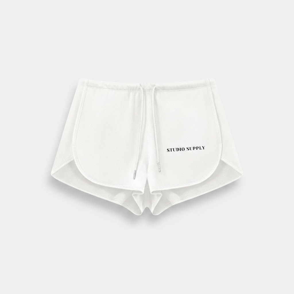 comfortable white drawstring jogger shorts front view