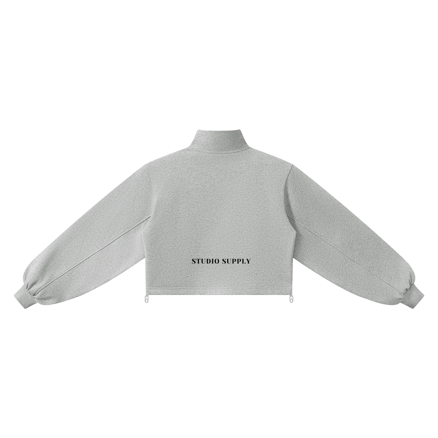 women’s gray mock-neck quarter-zip sweatshirt back view 